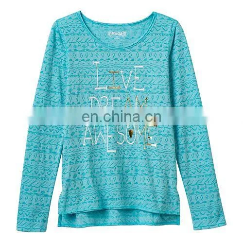 Children Latest Dress Style, Girls 7- 16 High-Low Long Sleeve Graphic Design Tee photo-6