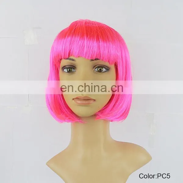 Cheap Short Straight Pink Synthetic Bob Women Party Wig