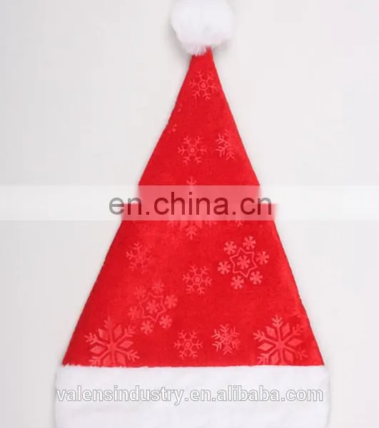 Velvet Santa Claus X'mas Decorated Hat With Snowflower Inprinted