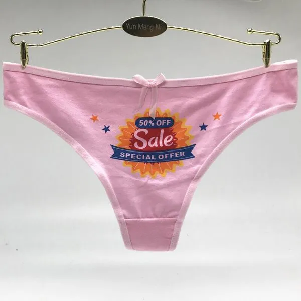 Yun Meng Ni Sexy Underwear 50% OFF SALE Fancy Printed T Back Breathable Cotton Lady Thong photo-5