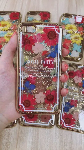 Golden Edge Epoxy Phone Case Flower Phone Case Floral Mobile Cover photo-5
