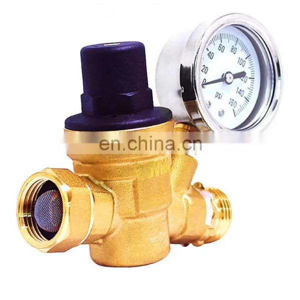 Cost Effective DN15 1/2 Inch 2 Way 12VDC Brass Water RV Pressure Reducing Valve With Gauge