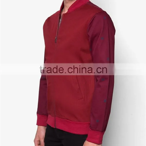 2017 Printed Sleeve Men's Bomber Jackets Red Plain Body photo-3