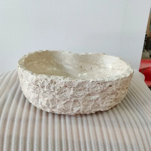 Modern Fashionable Heart Shape Design Travertine Marble Stone Countertop Hand Wash Sink for Villa Hotel Bathroom Sanities photo-3