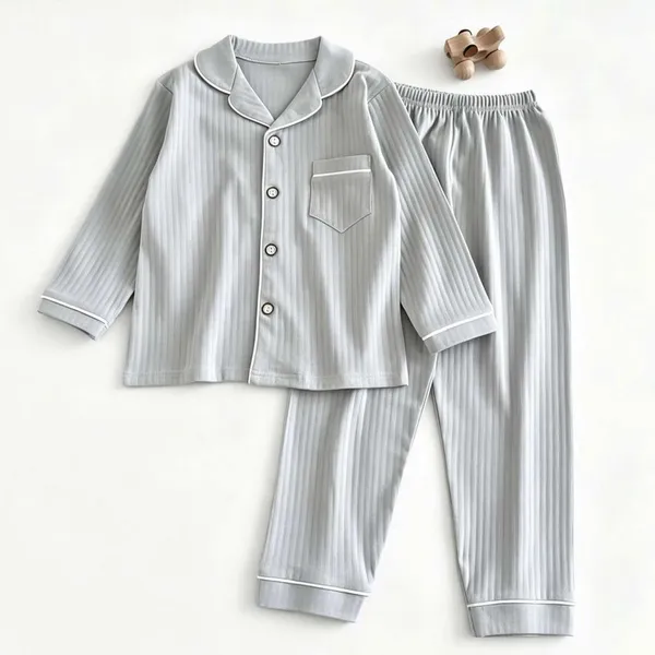 Kids Button‑Down Cotton Pajama Set photo-2