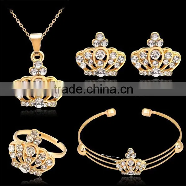Chic Style 18K Gold Plated Crown Earrings Necklace Ring Bangle Jewelry Set photo-3