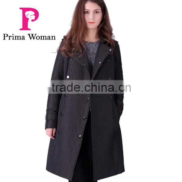 2016 Spring Fashion Long Slim Fit Women Coat With Paint Button photo-2