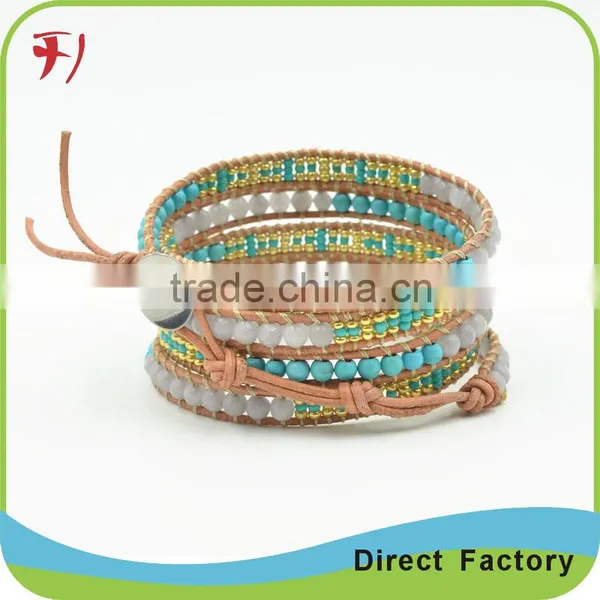 White And Brown Crystal Mix Wrap Bracelet On Contrasting Brown Leather With A Stainless Steel Clasp photo-3
