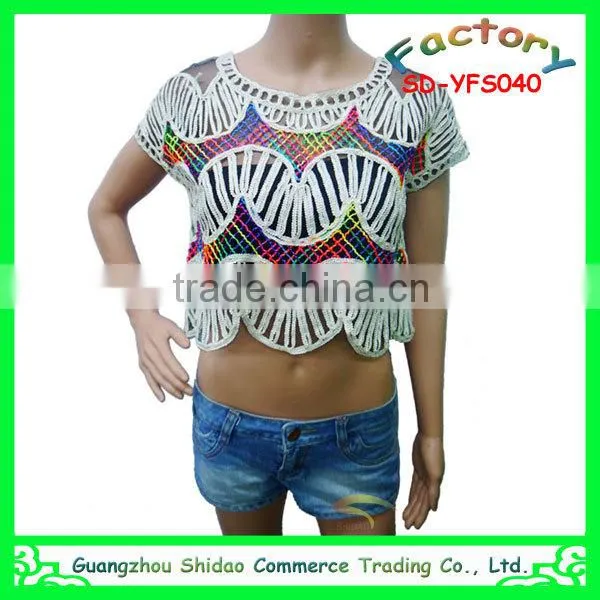 Latest Design Fashion Sleeveless Mesh Neck Lace Elegant White Embroidery Blouse photo-3