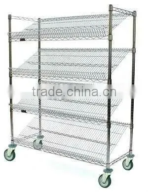 Mobile Wire Angled Shelf Carts