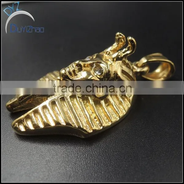 Stainless Steel Gold Plated Pharaoh Big Pendant Cuban Necklace Chain photo-5