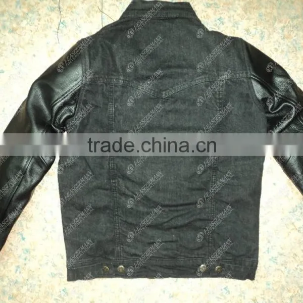 Denim Biker Jacket With Leather Sleeves and Inside 100% DuPont Stretchable Kevlar On Back Body photo-2