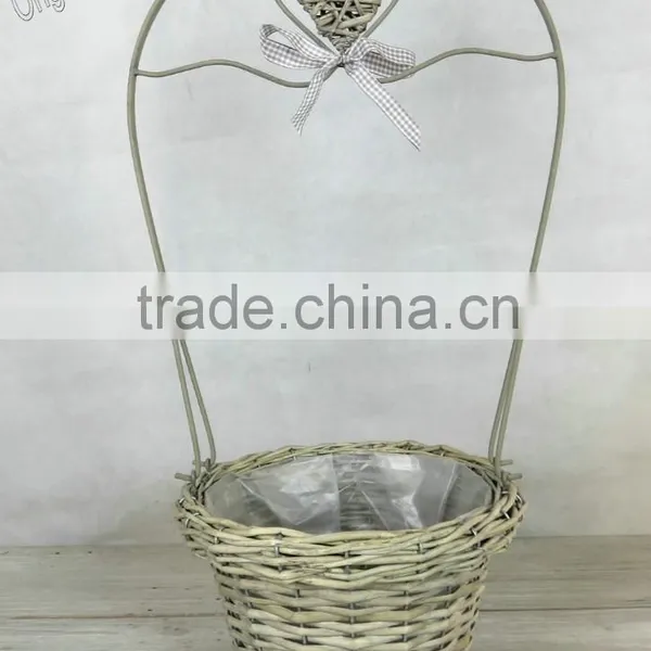 Decorative Wicker Heart Basket With KD Metal Handle and Ribbon photo-2