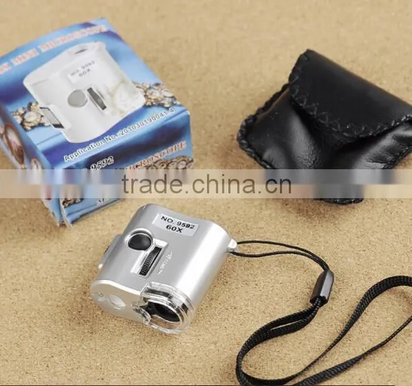 60X Mini Microscope with Money/Currency Detecting illuminated lamps/ led pocket magnifier