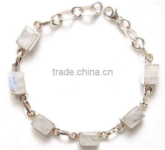 Silver Bracelet, Rainbow Moonstone Bracelet, Gemstone Bracelet