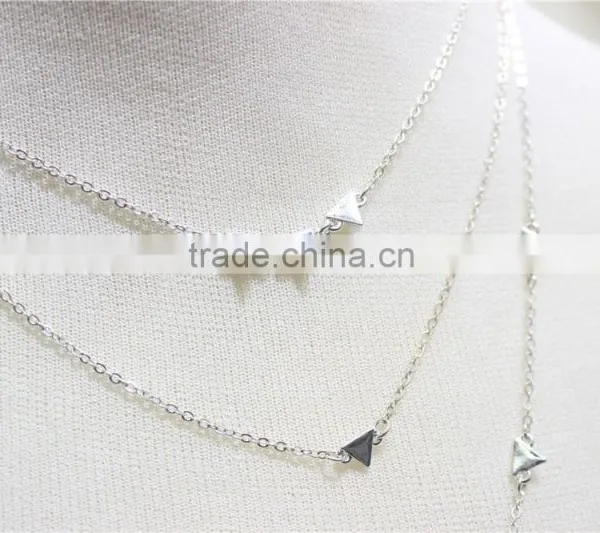 Silver Chain Layered Set Necklace w/ Tiny Triangle Metal Necklace 2016 Fashion Style Wholesale photo-3