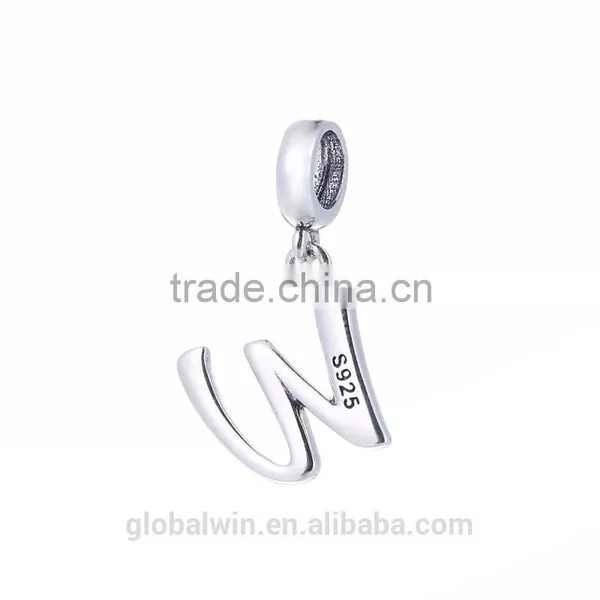 S067W Globalwin 925 Sterling Silver Alphabet Letter W Paved With Crystals Charms photo-3
