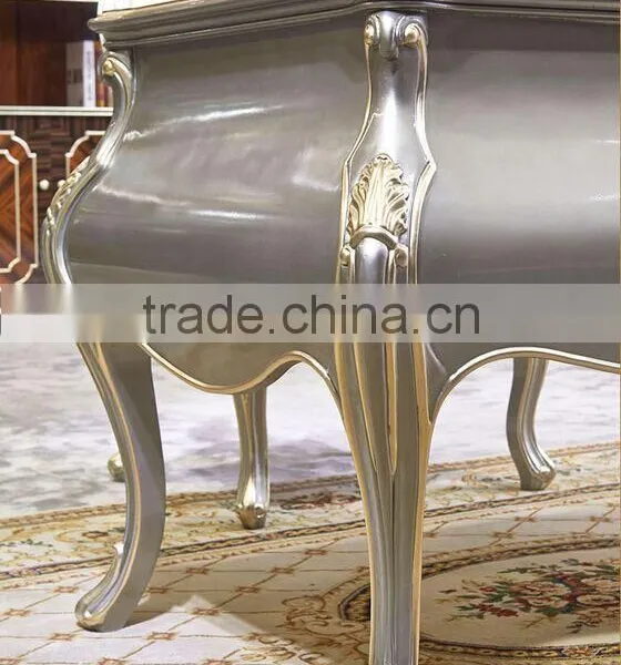 European Style Luxury Executive Office Desk, Classic Wood Carving Writing Table, Silver Foil Home Office Furniture (BF01-ML019) photo-3