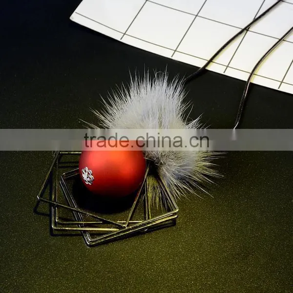 Chunky Ball Metal Square Pendant Necklace Winter Mink Fur Ball Pendant Necklace Geometric Sweater Necklace photo-2