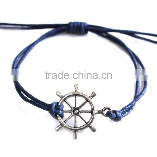 Vintage Love Letter Heart Evil Eye Rudder Charms Bracelet Adjustable Customized Charm Wax Cord Bracelet photo-5