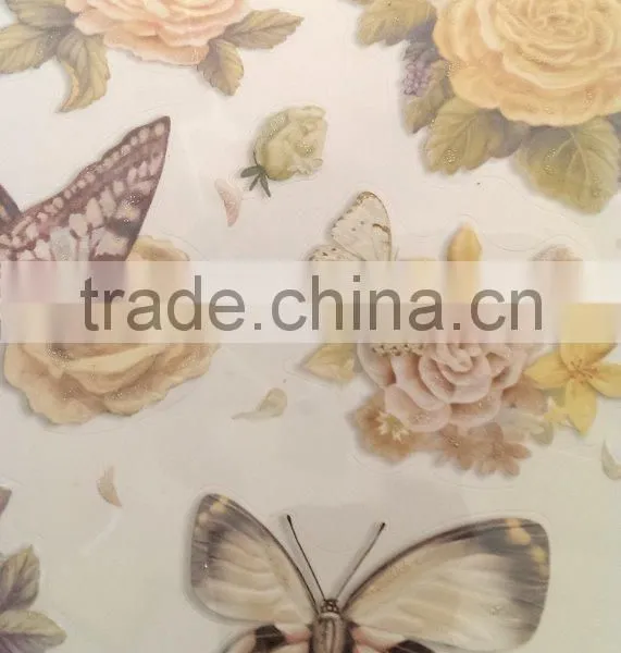 Butterfly & Rose Design Sticker in Light Green Color Way, Popular Antique Design Decorative Glitter Sticker photo-4