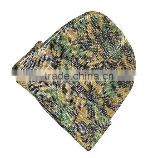 China Wholesale Acrylic Custom Cuff Pritted Knit Cap photo-4