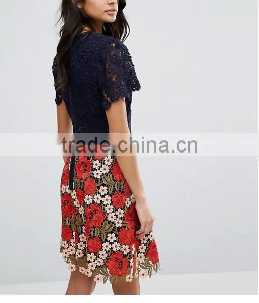 Beautiful Lace Dress Christmas Crocheted High Waist Short Sleeve Women Dress Fashion Party Club Short Dress photo-2