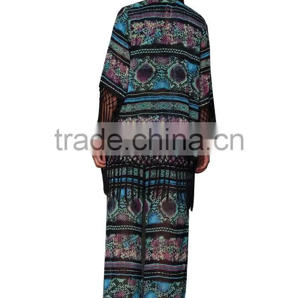 2015 New Fashion Tassel Design Print Kimono Cardigan photo-3