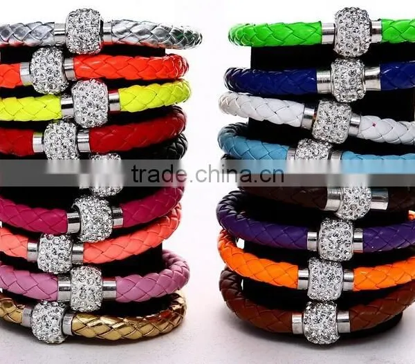 Leather Wrap Wristband Cuff Punk Magnetic Rhinestone Buckle Bracelet Bangle photo-2