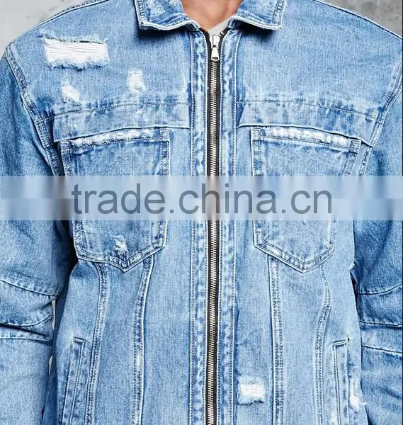 New Style Custom Cheap Brand Bulk Wholesale Distressed Denim Jacket Coats for Mens photo-4