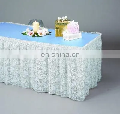 High Quality Home Textile Plum Satin Rosette Table Skirt Designs For Wedding photo-6