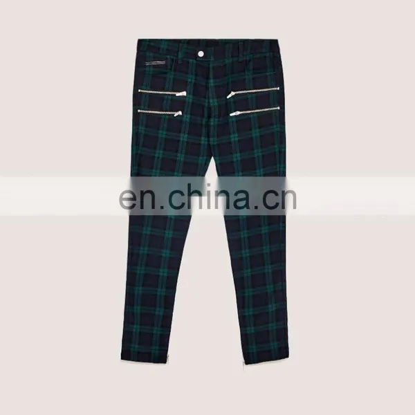 New Style Wholesale Man Fashion Slim Fit Checked Trousers With Zips photo-6