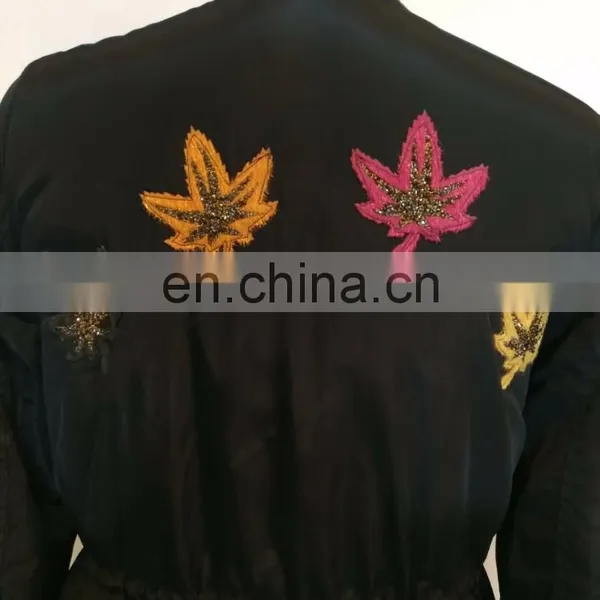 Wholesale Women Embroidery Black Long Bomber Jacket photo-4