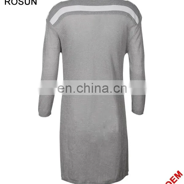 Ladies V-neckline Uniform Pattern Long Knit Dress in Gery photo-3