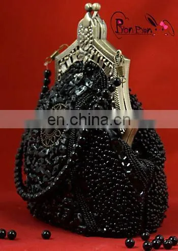 Gothic Lolita Punk Rave Black Beaded Pearl Clutch Bag LS-011 photo-2