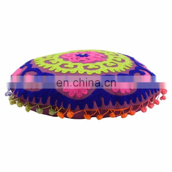 Indian Round Suzani Cushion Cover Throw Decorative Embroidered Pillow Case photo-2