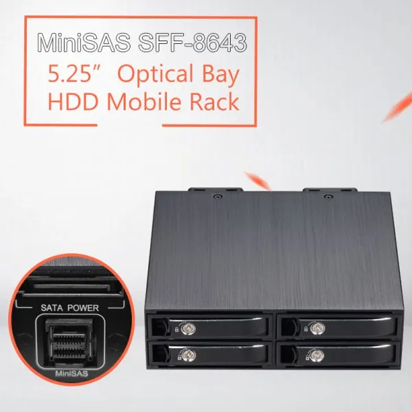 Unestech 4x2.5in Hard Disk to 5.25in Optibay SSD Hdd Mobile Rack for 2.5in Hard Drive Enclosure SFF-8643