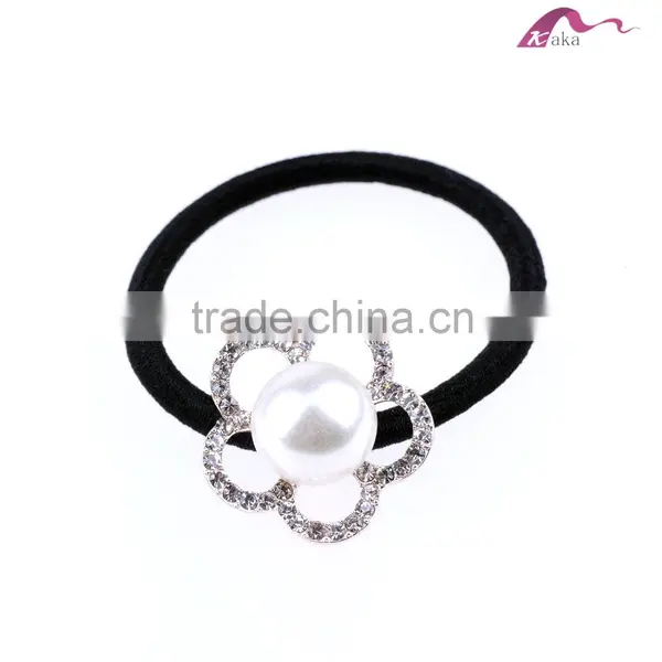 Girls Elegant Wedding Pearl Flower Crystal Hair Elastic Rubber Band For Fashion Ornaments photo-2