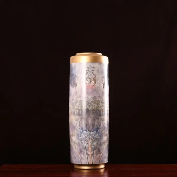 Wood Gild Light Luxury Simple Elegant Ceramic Vase For Hallway TV Bench Decor photo-4