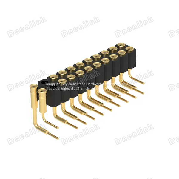 Dnenlink 2.54mm Pitch Dual Row H4.0mm Concave Contact Right Angle Female Header DIP Type PogoPin Header photo-3