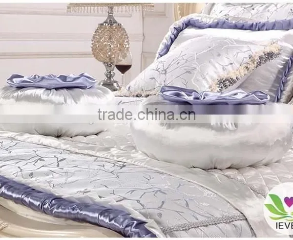 Royal Silver and Purple Bedding Set Luxury Wedding Bedding Set 100% Cotton Embrodiery Bridal Bedding Commerical Bedding Set photo-3