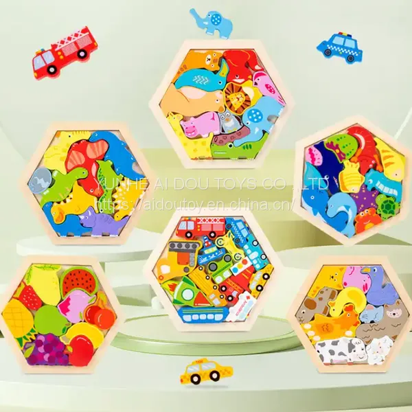 Baby Wooden Puzzle Blocks Toy Animal Fruit Jigsaw Cartoon Animal Traffic Toys Educational Toys Puzzles for Kids Gifts photo-2