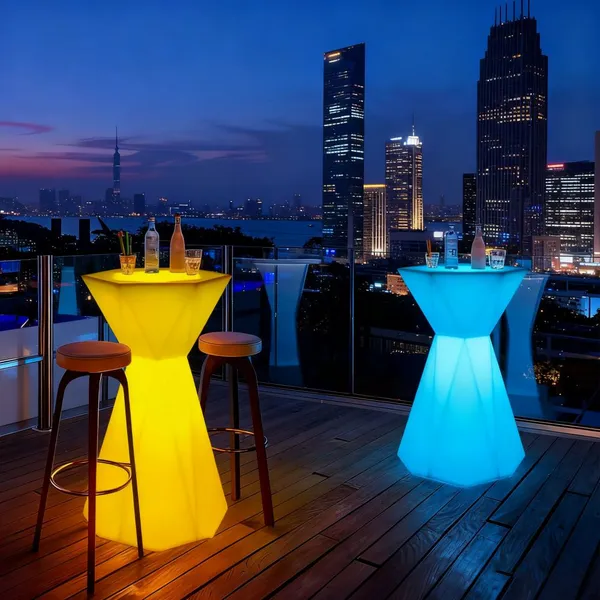 Color Changing Rainbow LED Bar Table, Gradient Light Round High Cocktail Table, Stylish Luminous Tall Desk for Event, Banquet