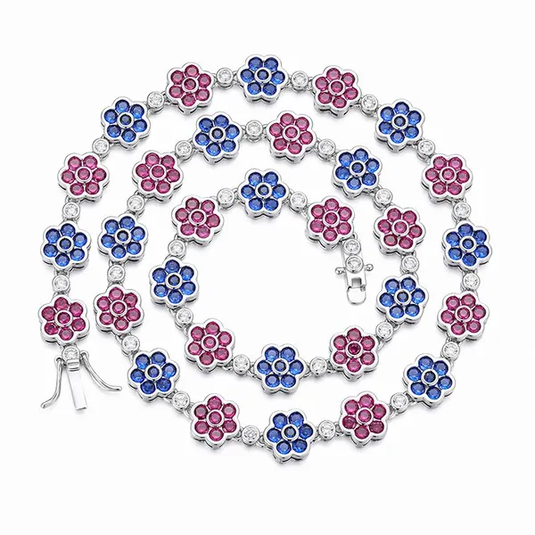 Shining Star Jewelry Iced Out Chain Wholesale Multi Color Flower Tennis Necklace photo-2