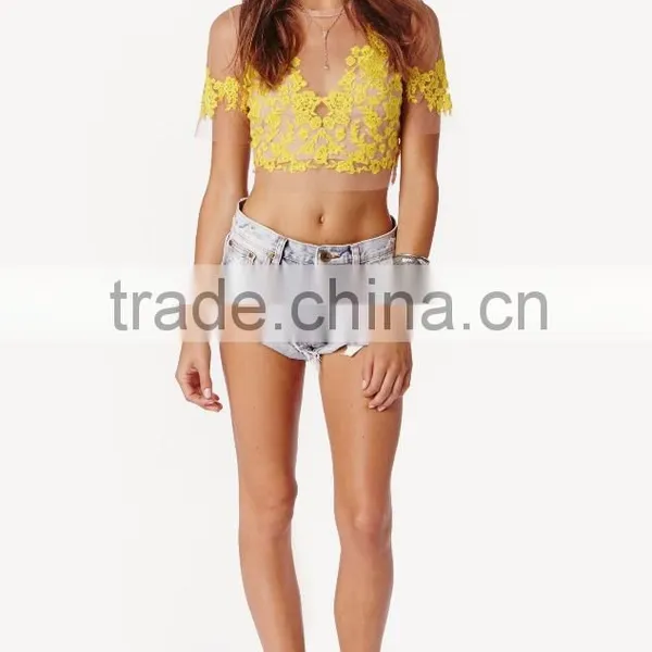 Women Net Tops Wholesale Sheer Ladies Lace Tops Latest Design photo-5