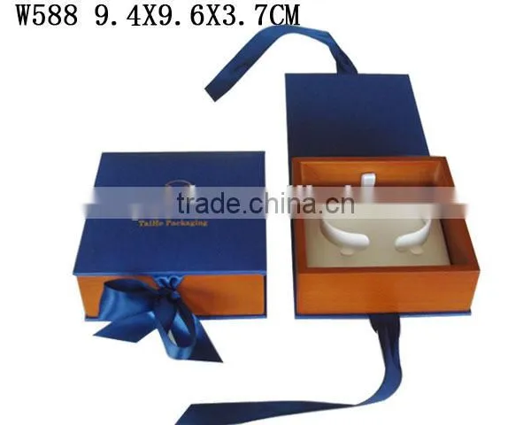W585 Wooden Jewelry Earring Box With Ribbon Bow photo-4