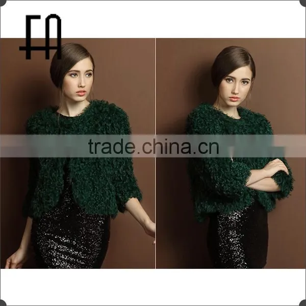 Factory Price Wholesale Fashion Lady's Lamb Fur Knitted Jacket photo-4