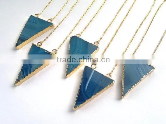 Blue Agate Necklace, Agate Triangle Jewelry, Stone Necklace, Agate Jewelry ,