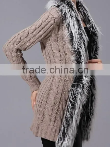 Fashion and Warm Ladies Fur Collar Cardigan Sweater photo-2