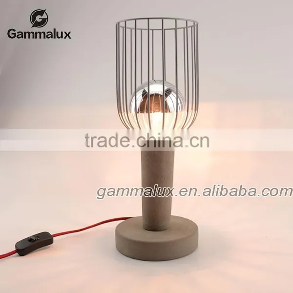E27 Cylindrical Vintage Concrete Table Lamp Concrete Desk Lamp With Cage Lampshade